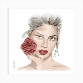 Rose Woman Watercolor illustration Art Print