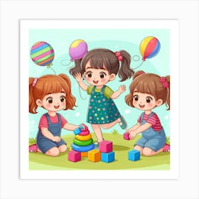 Children Playing With Blocks Art Print