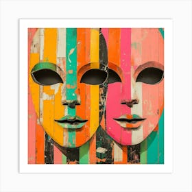 abstract face, color theory lines Art Print