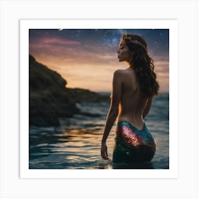 Mermaid looking at the stars Art Print