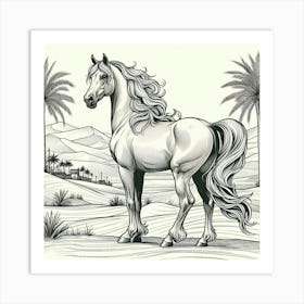 Line Art Arabian stallion Art Print