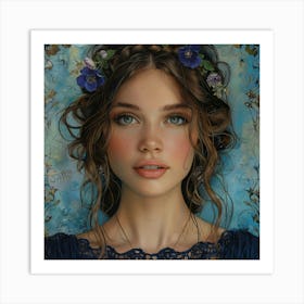 Girl With Flowers 3 Art Print