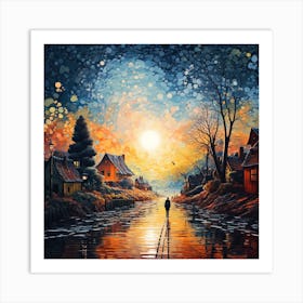 Knit Reflections: Hyper-Impressionist Tapestry Art Print