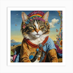 Cat With Rainbows Art Print