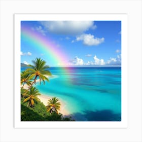 Rainbow Over The Beach Art Print