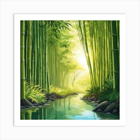 A Stream In A Bamboo Forest At Sun Rise Square Composition 131 Art Print