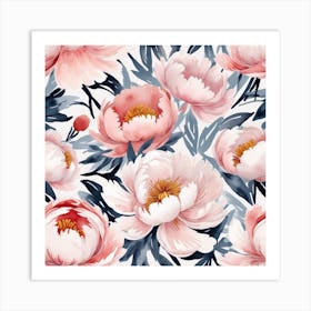 Modern Watercolor Floral Vector Set Collage Contemporary Set Of Elements Hand Drawn Realistic Peony Flowers 1 Art Print