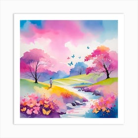 Watercolor Of A Stream 1 Art Print