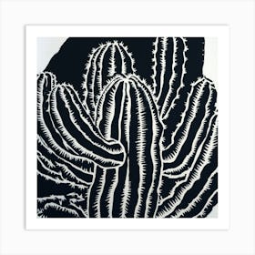 Resilient Beauty A Stunning Linocut Cactus (3) Art Print