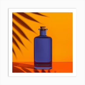 Blue Bottle On Orange Background Art Print