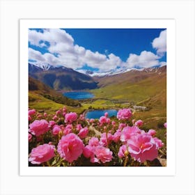 Pink Flowers In The Mountains 3 Art Print