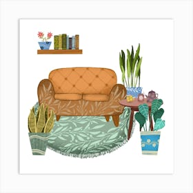 Home plants and cozy sofa Art Print