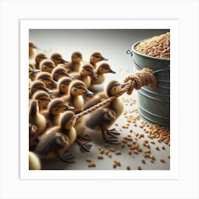 Cute ducklings trying to get all the grains Art Print