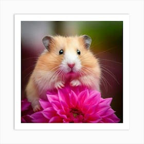 Firefly Adorable Hamster With A Pink Dahlia Blossom 43901 Art Print