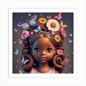 Little Black Girl With Flowers Art Print