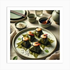 A Beautifully Plated Dish Of Dim Sum Dolmades, Fea Art Print