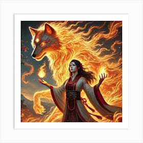 Priestess Kaida Yang Fire Wolf Art Print