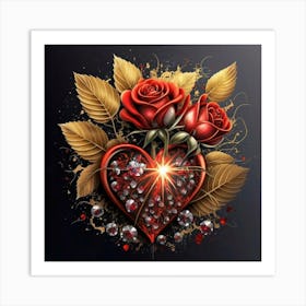 Heart and beautiful red rose 19 Art Print