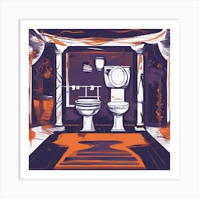 Drew Illustration Of Toilet On Chair In Bright Colors, Vector Ilustracije, In The Style Of Dark Navy (3) Art Print