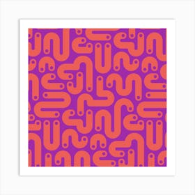 JELLY BEANS Squiggly New Wave Postmodern Abstract 1980s Geometric with Dots in Coral Orange on Violet Purple Art Print