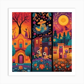 Mexican Day Of The Dead Banners Art Print