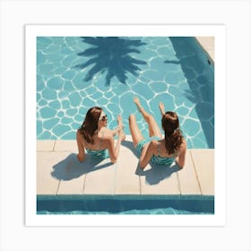 Two Women At The Pool paintings art print Art Print