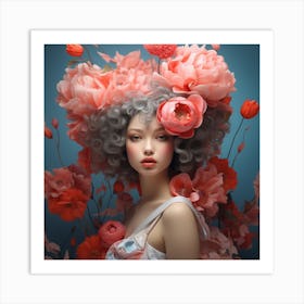 Woman With Flowers Art Print