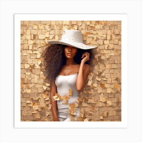 Afro Girl In White Hat Art Print