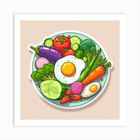 A Plate Of Food And Vegetables Sticker Top Splashing Water View Food 5 Art Print