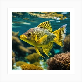 Yellow Fish Swimming In The Sea Art Print