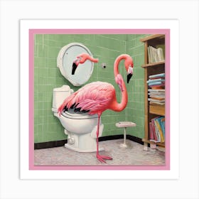 Flamingo In The Bathroom Art Print