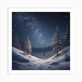 Winter Snow And Stars At Night Background Art Print