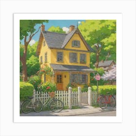 Yellow House With Bicycles Art Print