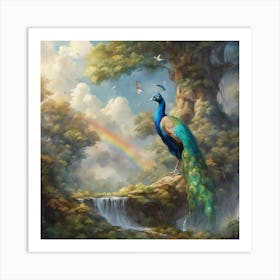 Peacock In The Forest Art Print