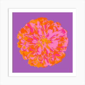 CHRYSANTHEMUMS Single Abstract Polka Dot Floral Summer Bright Flower in Fuchsia Pink Orange Yellow on Violet Purple Art Print