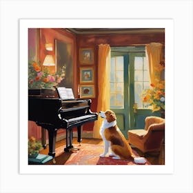 Dog At The Piano Art Print