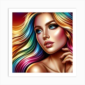 Beautiful Girl With Colorful Hair 2 Art Print