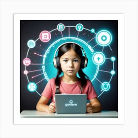 Young Girl Using A Tablet Art Print