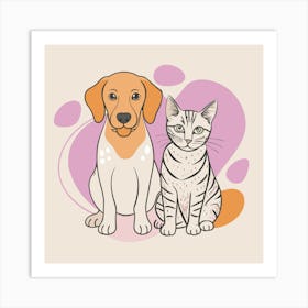 Illustration of a dog and a cat Art Print