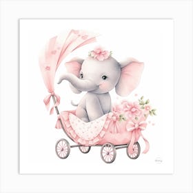 Baby Elephant In A Carriage - nursery decor, baby girl Art Print