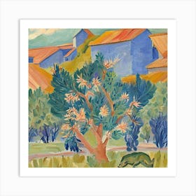 Olive Tree In Front Of Houses 1 Art Print