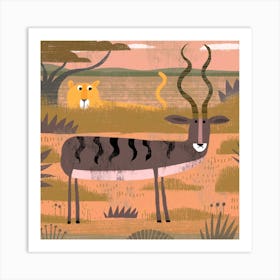 Lioness And Antelope Square Art Print