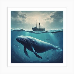 Whale And Ship Art Print