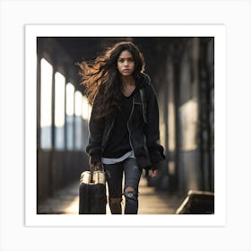 Girl With Luggage Art Print