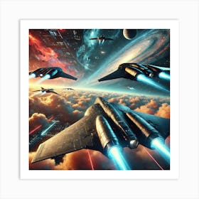 A Futuristic Sci Fi Scene Showcasing Serpentis Class Bomber Atmospheric Space Art Print