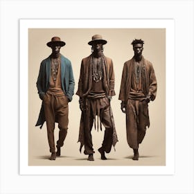 Men's silhouettes in boho style 3 Art Print