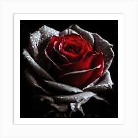 Dark Rose, Black And White, Focal Point Of Color, Red, Lighting Art Print