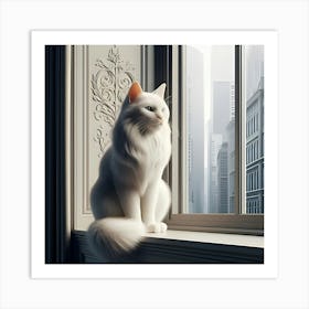 High Resolution 3d Image Of An Elegant Cat Sitting On The Windowsill 2 Art Print