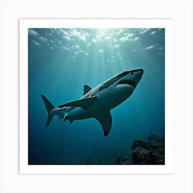 Great White Shark Near Reef 1 Art Print