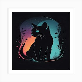 Cat In The Moonlight Art Print